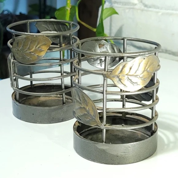 3/$25 Open Design Candleholders with stamped leaves - Picture 6 of 7